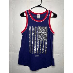 Victorias Secret PINK BLING Silver Sequin American Flag Tank Top Size Small